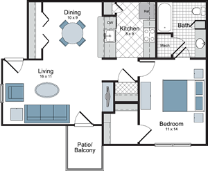 One Bedroom / One Bath - 713 Sq.Ft.*